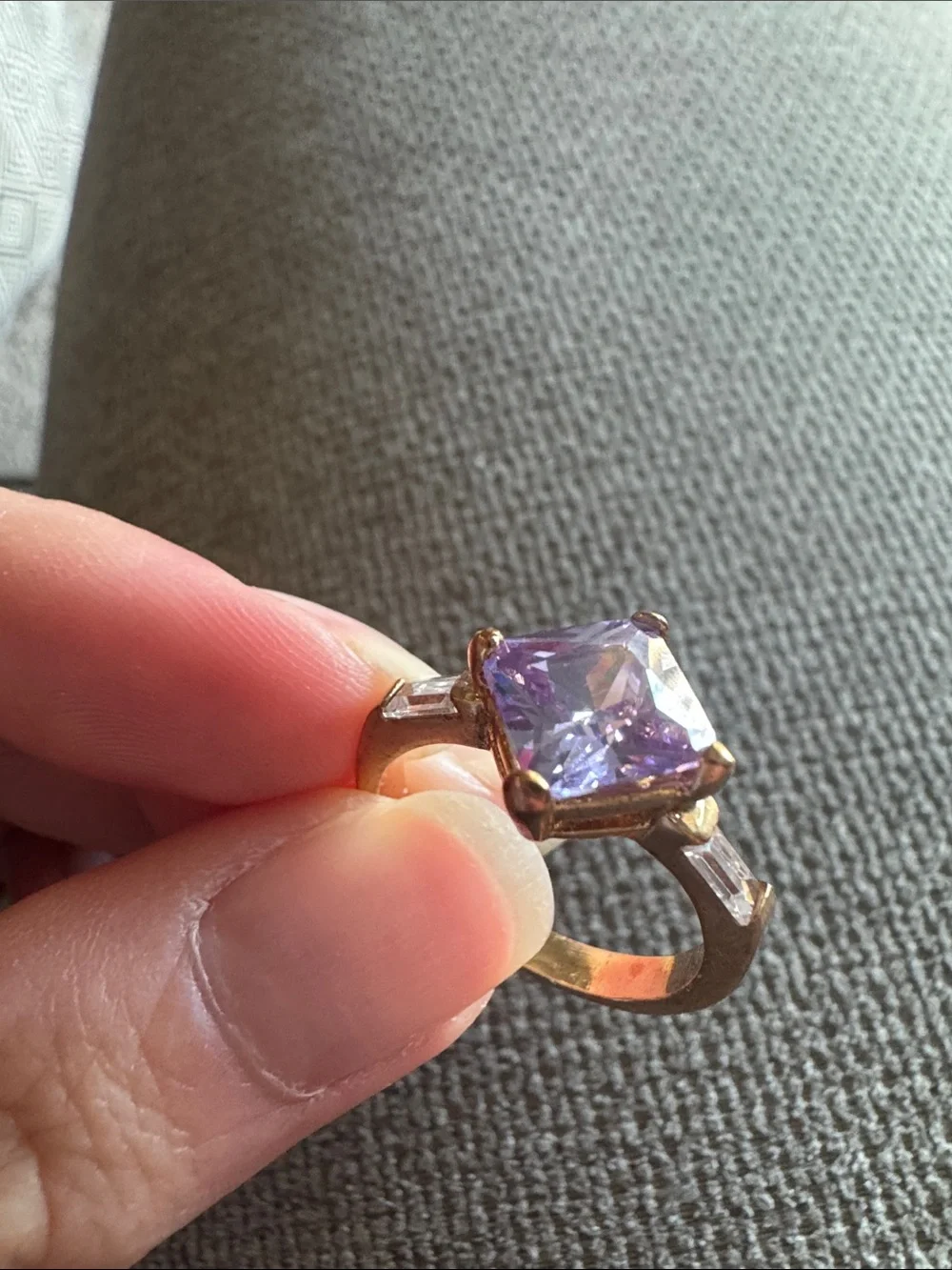 Vintage Lavender Square-Cut Solitaire Ring - Women Jewelry